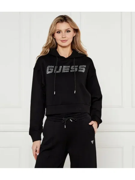 GUESS ACTIVE Hanorac PRIMULA RHINESTONES | Cropped Fit negru