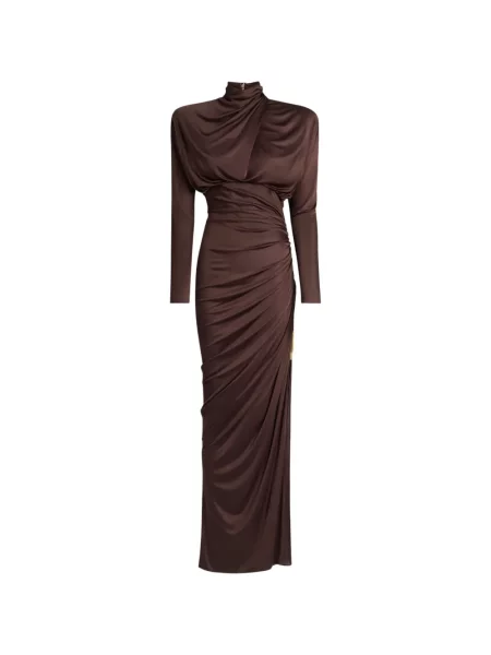 Lung rochie Balmain din jerseu maro