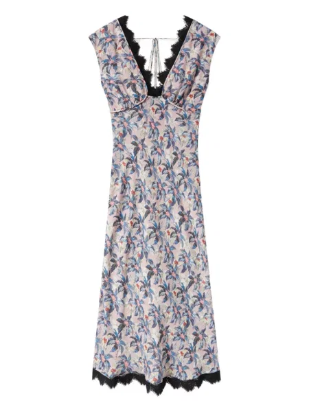Rochie midi La Doublej cu model floral cu imagine cu decolteu în V roz