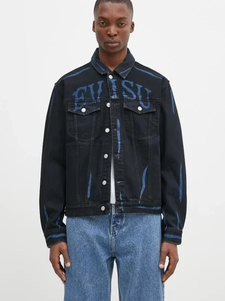 Evisu geacă din denim Daicock Print bărbați de tranziție negru