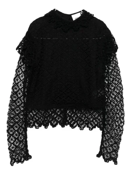 Top Isabel Marant cu volane din dantelă negru