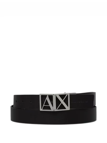 Curea Armani Exchange din piele cu cataramă cu autograf negru