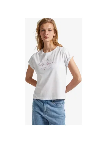 Koszulka Pepe Jeans Keltse krótki rękaw biało-różowa XS biała