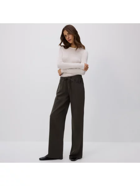Reserved Džíny wide leg z lyocellu dark grey jeans šedé