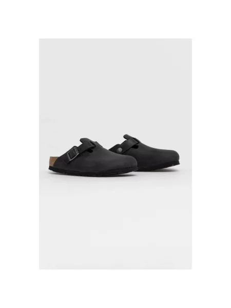 Birkenstock Klapki skórzane Boston SFB czarny