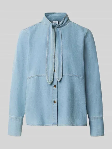 Bluzka koszulowa o kroju regular fit z czystej bawełny w tkaninie stylizowanej na denim Emily Van Den Bergh niebieska