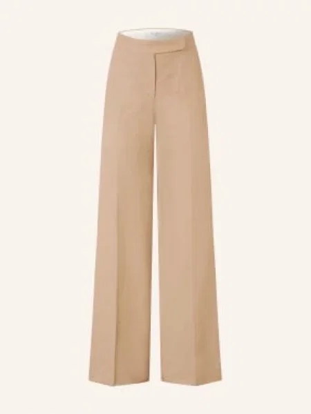 Max Mara Spodnie Marlene Big Z Lnu beige beżowe