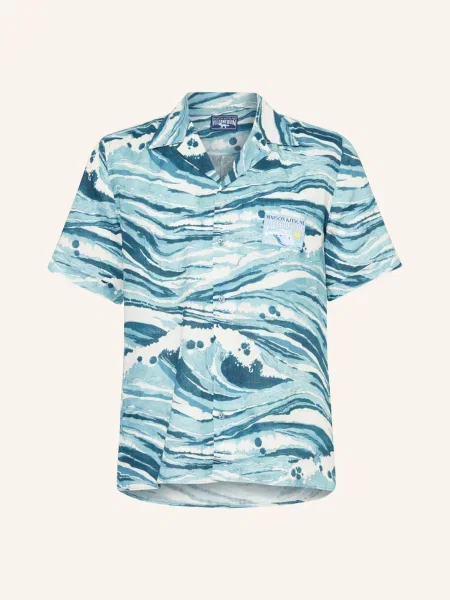 Vilebrequin Lněná Košile Resort Charli Regular Fit petrolejová bílá