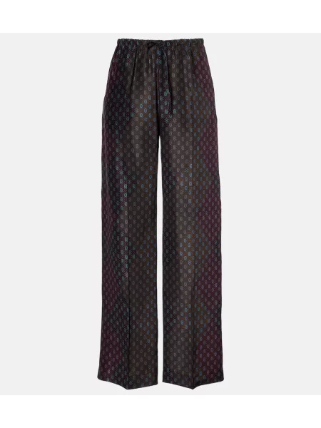 Pantaloni Dries Van Noten din satin cu imagine bordo