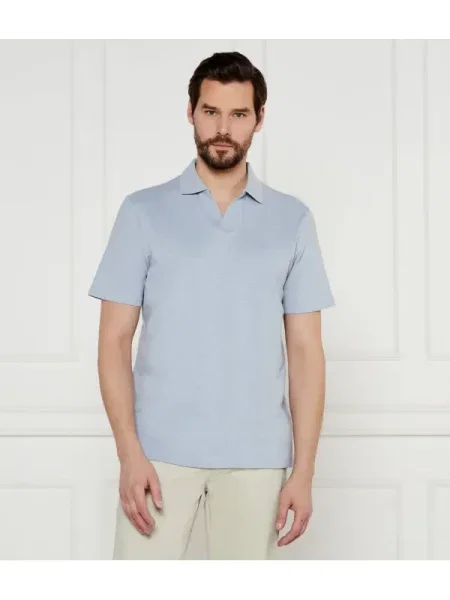 Calvin Klein Tenisz póló len hozzáadásával kék