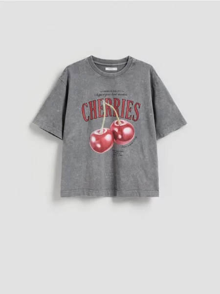 Reserved Tricou oversized cu conținut ridicat de gri-închis gri