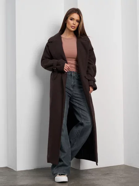 Вовняне Пальто з утеплювачем ISSA Plus темно-коричневий коричневе