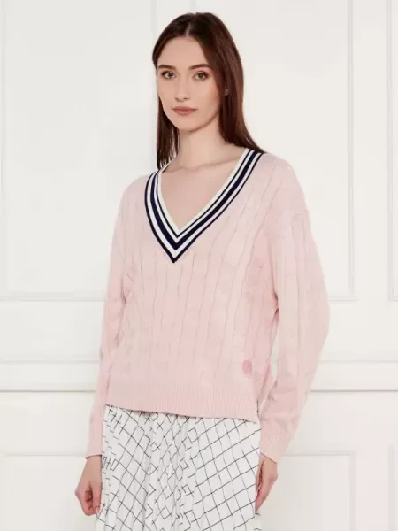 Marc Cain Pulover | Relaxed fit | cu adaos de mătase și cașmir roz