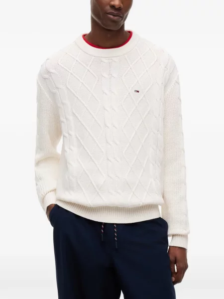 Pulover Tommy Hilfiger cu autograf alb