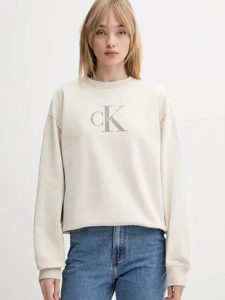Calvin Klein Jeans bluza beżowy z nadrukiem czarna