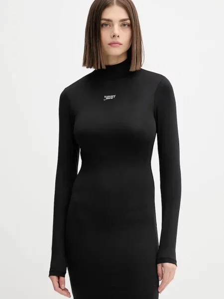 Рокля Tommy Jeans къса с кройка по тялото черно