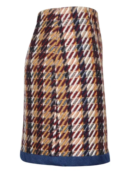 Mała spódnica jeansowa Sandro w kratkę z nadrukiem brązowa