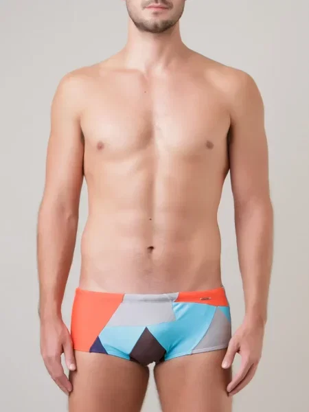 Slip de baie Amir Slama cu imagine cu imprimeu geometric albastru