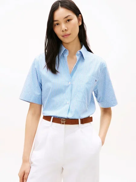 TOMMY HILFIGER Bluză ESS deschis / alb albastru