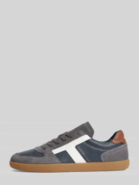 Sneakersy z naturalnej skóry z napisem z logo Tommy Hilfiger granatowe