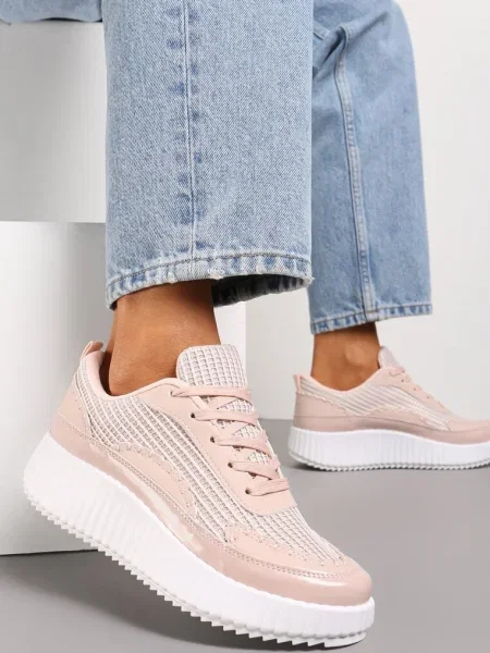 Sneakers cu Platformă Decorați cu Ținte și Inserții Patchwork Jeneria roz