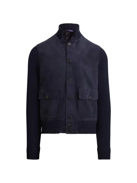Geacă Ralph Lauren Purple Label din piele de căprioară albastru