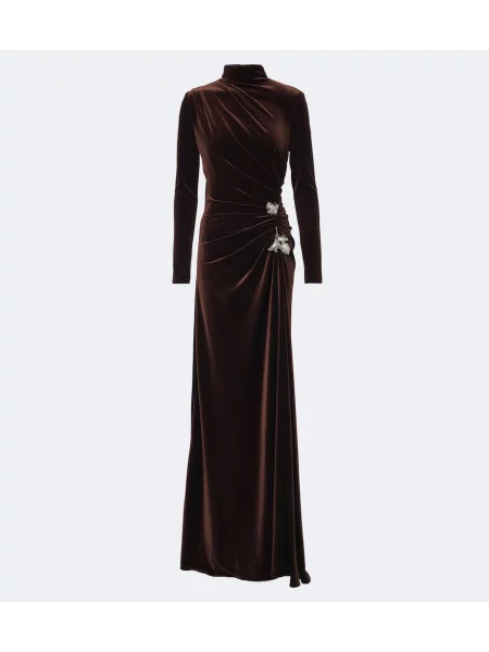 Rochie Monique Lhuillier de catifea drapată maro
