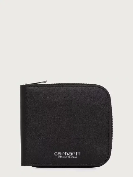 Πορτοφόλι Carhartt WIP Leather Wallet Black/ Silver Universal μαύρο