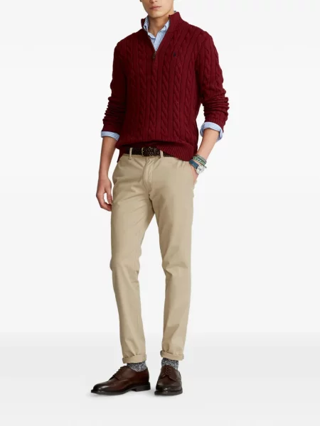 Tricou polo Polo Ralph Lauren cu glugă cu blană cu broderie roșu