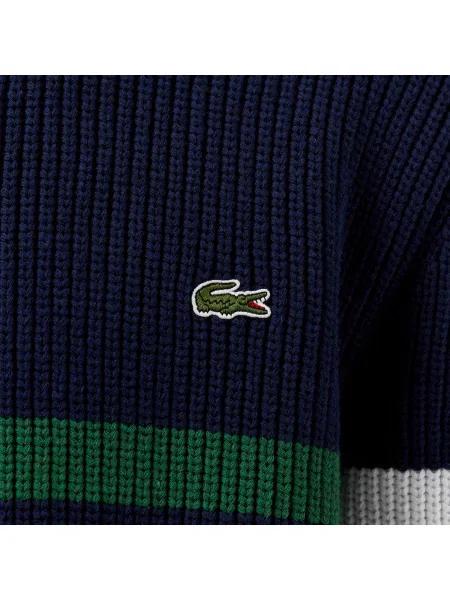 Lacoste Sweter W Paski W Kolorze Granatowym Luźny Krój Z Okrągłym Dekoltem granatowy