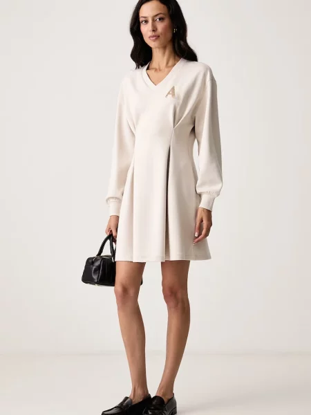 Armani Exchange rochie evazată cu vâscoză bej