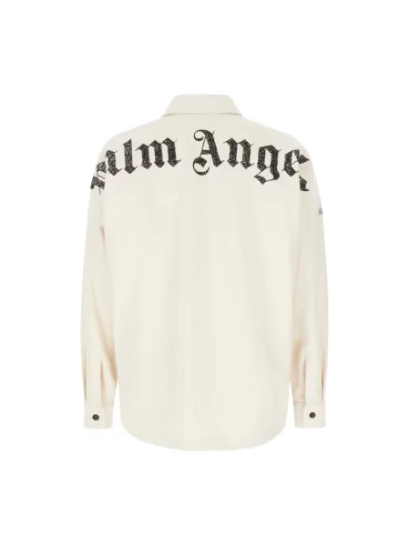 Maksi koszula Palm Angels w kratkę flanelowa beżowa