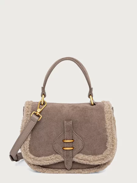 Coccinelle geantă crossbody pentru femei din piele întoarsă bej