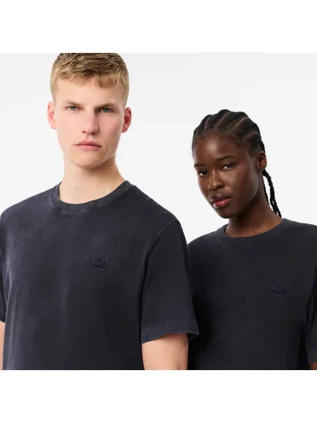 Lacoste Koszulka Z Bawełny Spranej czarna