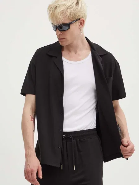 Риза Sixth June мъжка със свободна кройка с класическа яка черно