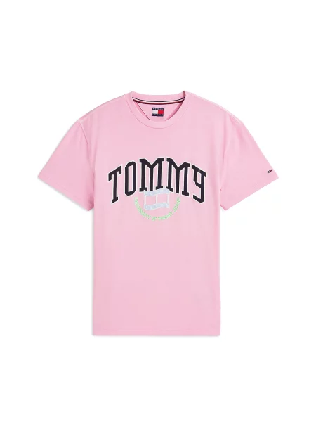 Tommy Jeans Tricou Varsity gri deschis / roz negru