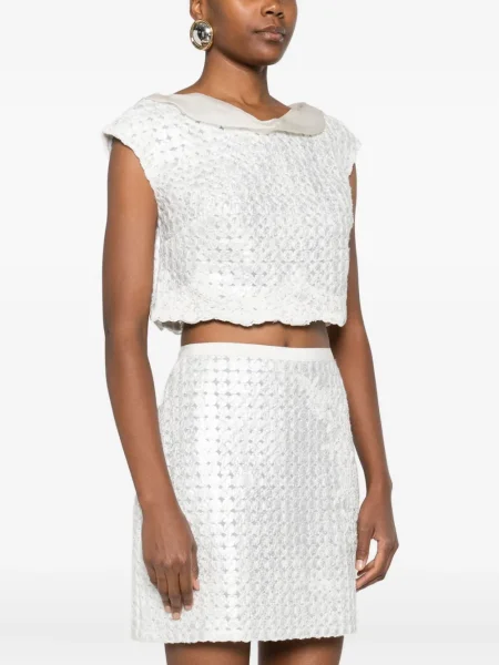 Bluzka Gemy Maalouf koronkowa o krotszym kroju srebrna