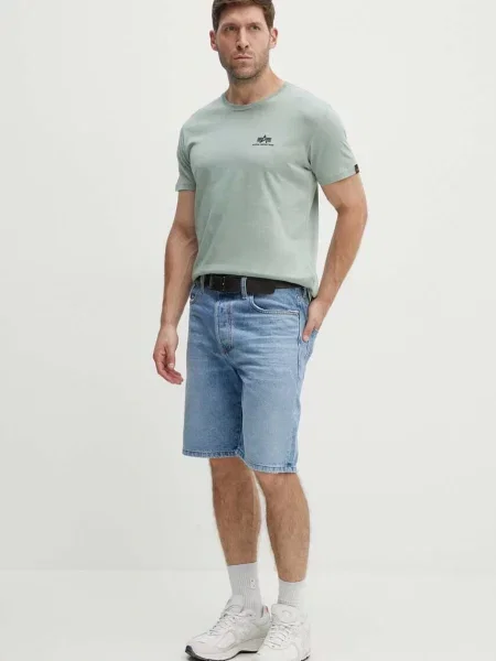 T-shirt z detalami z logo Model BASIC' Alpha Industries zielona