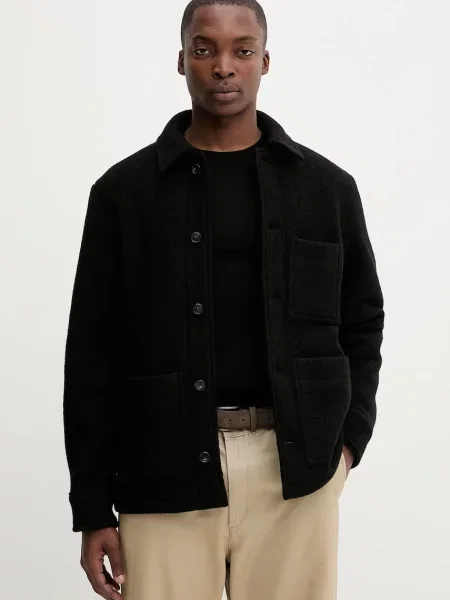 A.P.C. geacă de lână veste emile logo de tranziție negru