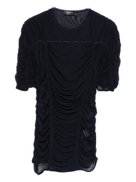 Top Mugler plasă scurt albastru