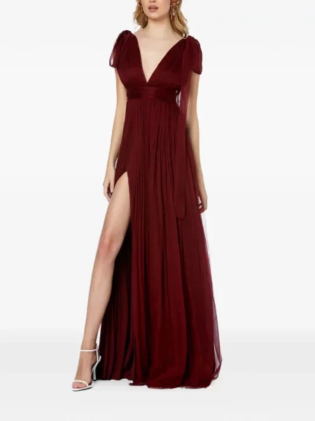 Rochie maxi Framboise cu decolteu în V de costum roșu