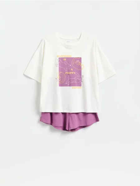 Reserved Set pijama din două piese cu imprimeu violet-închis violet