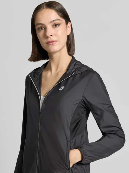 Kurtka z nadrukiem z logo i kapturem Asics czarna