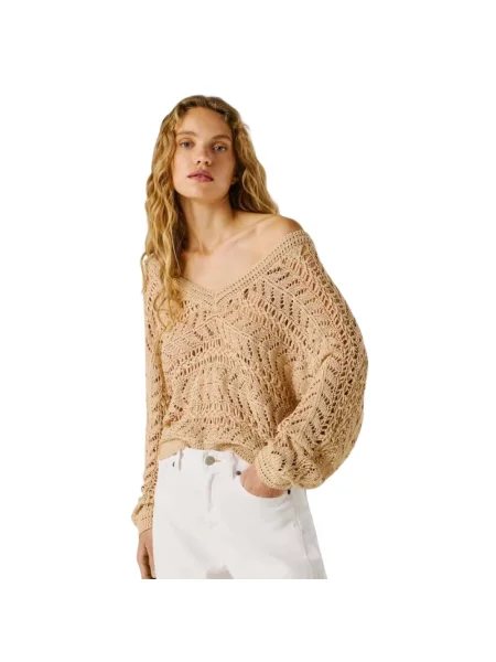 Sweter Pepe Jeans z dżerseju beżowy