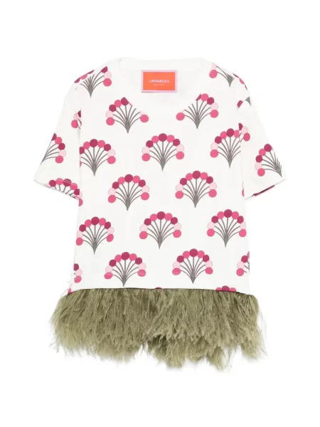 Koszulka La Doublej w kwiatki z nadrukiem biała