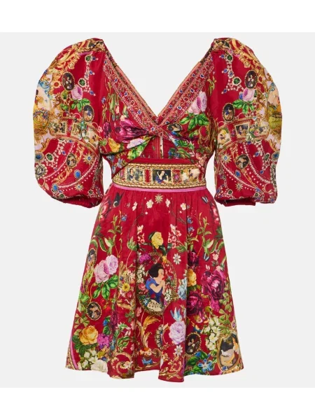 Lniana sukienka maxi Camilla z nadrukiem garniturowa czerwona