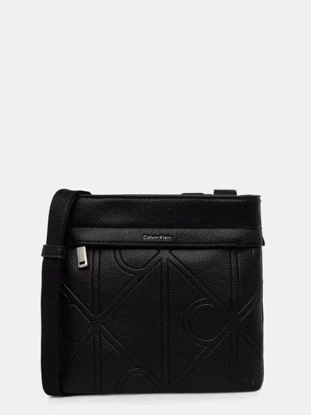 Geantă crossover Calvin Klein Emblem Emboss Slim Flatpack negru