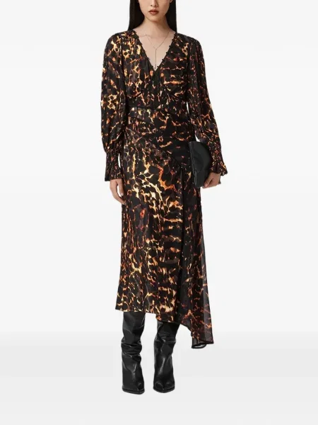 Rochie Allsaints cu imagine cu model leopard cu decolteu în V negru