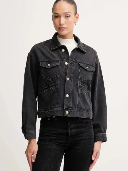 Pepe Jeans geacă jeans de tranziție oversize negru