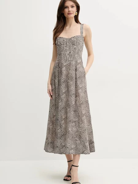 Bardot rochie din amestec de in LILAH maxi evazati bej